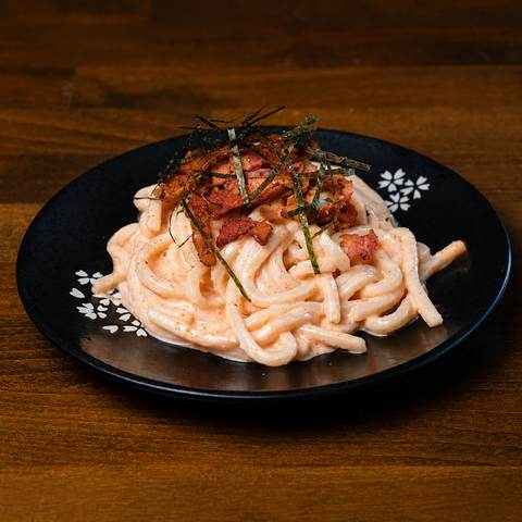 Creamy mentai udon, photographed