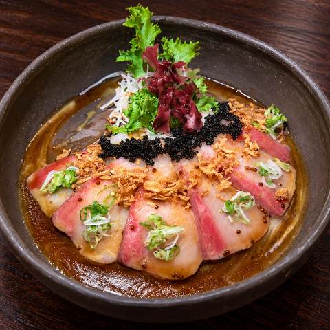 Hamachi carpaccio, photographed
