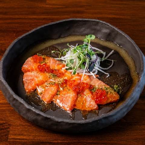 Salmon carpaccio, photographed