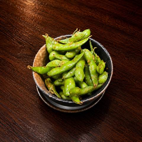 Spicy Garlic Edamame, photographed